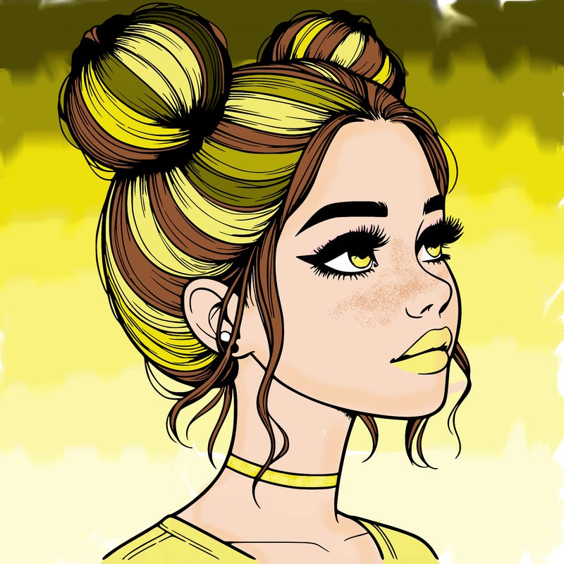 realistic girl with buns on the top of her head