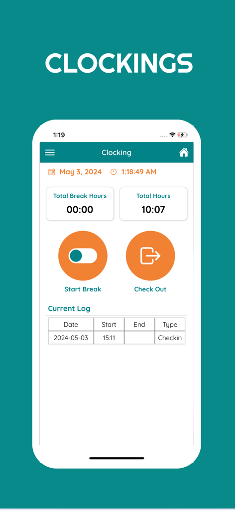 EzyBooks - Interfaz de la aplicación EzyBooks para el seguimiento de entrada y salida de empleados