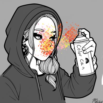 a realistic girl, spray painting