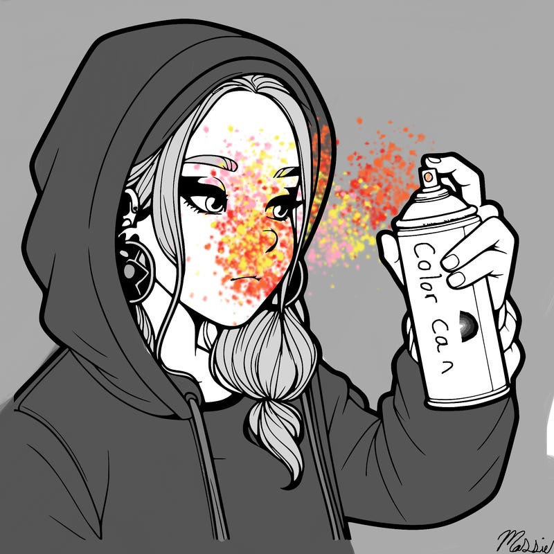 a realistic girl, spray painting