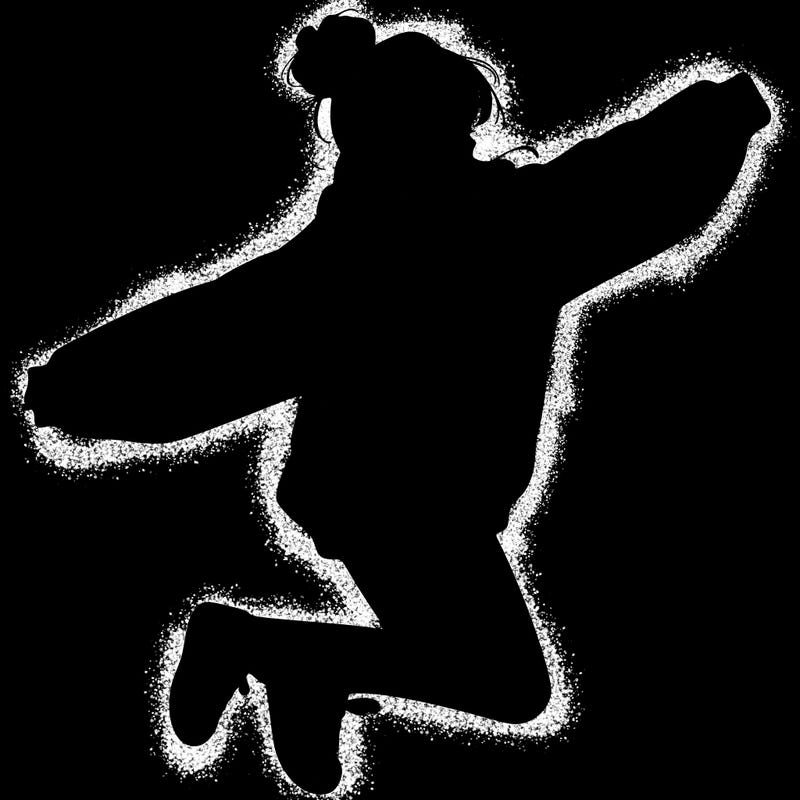 realistic girl jumping with a bun and oversized sweatshirt