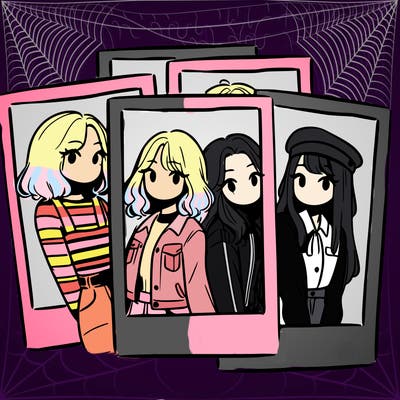 polaroid photo of 4 girls