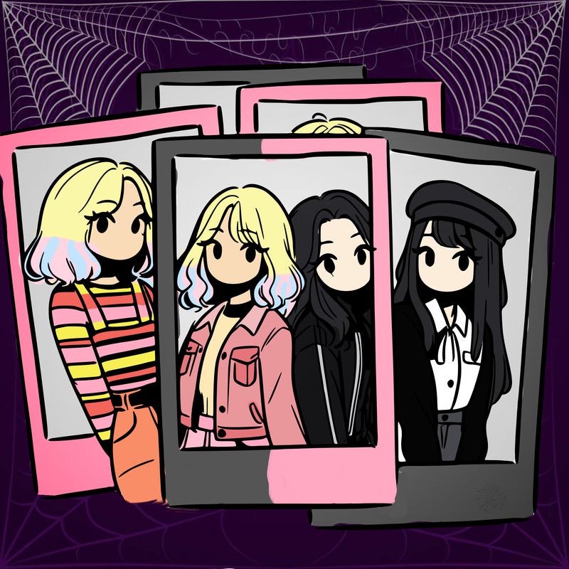 polaroid photo of 4 girls