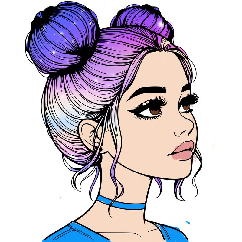 realistic girl with buns on the top of her head