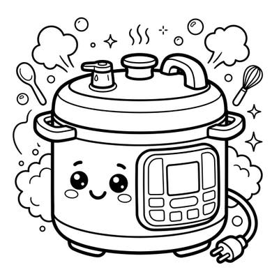 Introduce your little ones to kitchen fun with this adorable pressure cooker coloring page, designed especially for toddlers. Its simple shapes and thick outlines make it perfect for developing fine motor skills and sparking creativity.
