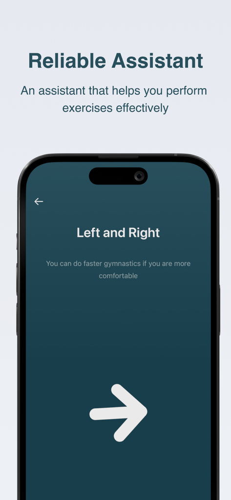 Benutzeroberfläche der EyeYoga-App, die eine geführte Augenübung mit einem Richtungspfeil anzeigt