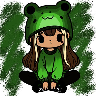 a girl wearing a frog hat and some frog socks
