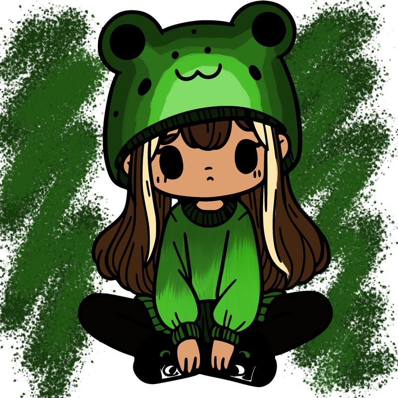 a girl wearing a frog hat and some frog socks