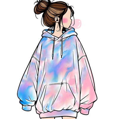 realistic girl with a oversized sweatshirt on and a bun