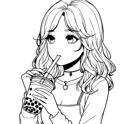 realistic girl drinking boba tea