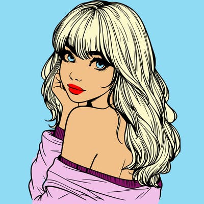 realistic girl with bangs looking over her shoulder