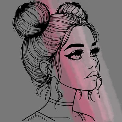 realistic girl with buns on the top of her head