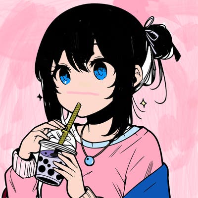 manga character drinking boba