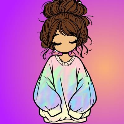 girl with baggy sweatshirt and messy bun