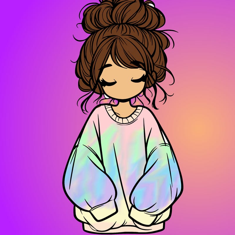 girl with baggy sweatshirt and messy bun