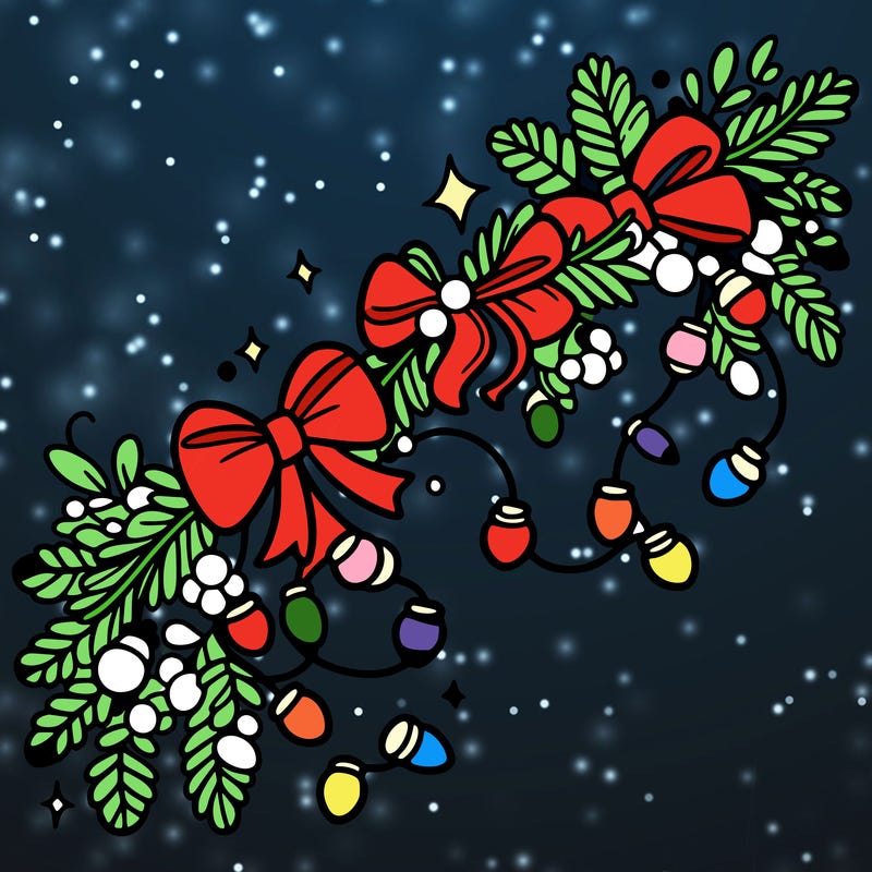christmas garland: decorated with lights and ribbons..simple vector art