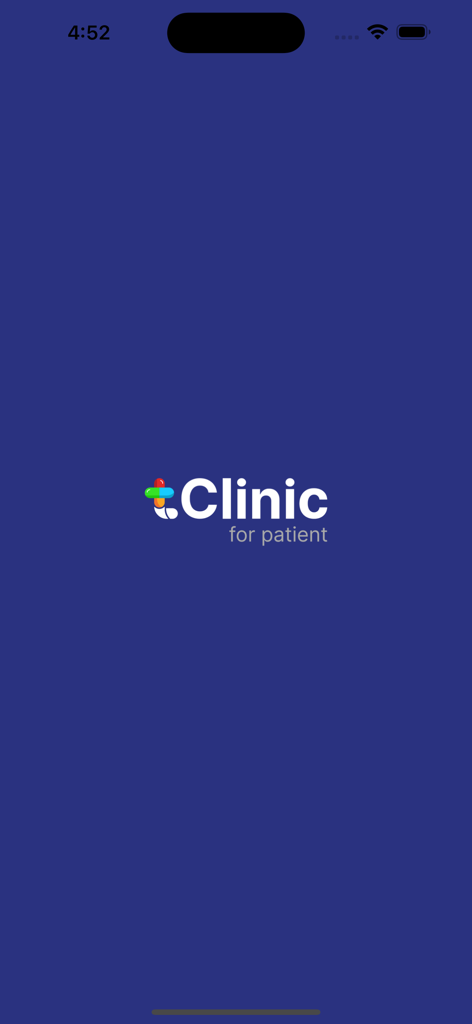 tClinic - tClinic patient app splash screen displaying the logo on a dark blue background