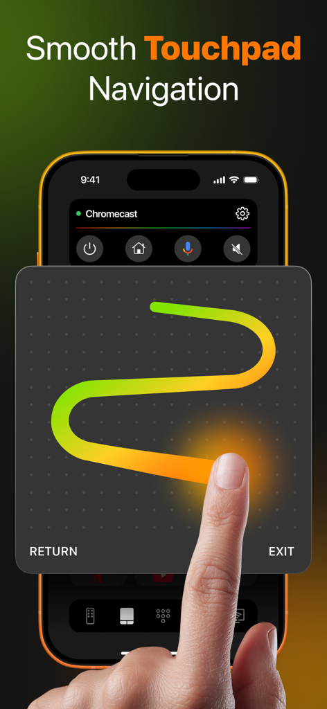 TVRem Universal TV Remote App - Interfaz de navegación con panel táctil de la aplicación de control remoto universal TVRem en iPhone