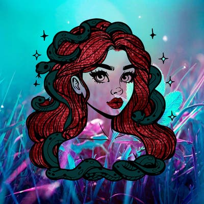 realistic girl with snakes as hair