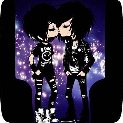 an emo girl kissing a emo boy