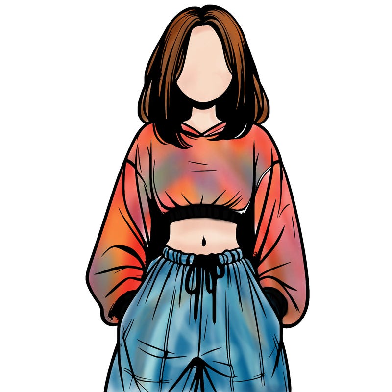 realistic girl faceless with baggy pants and a crop top