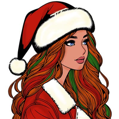 realistic girl in santa hat