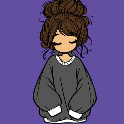 girl with baggy sweatshirt and messy bun