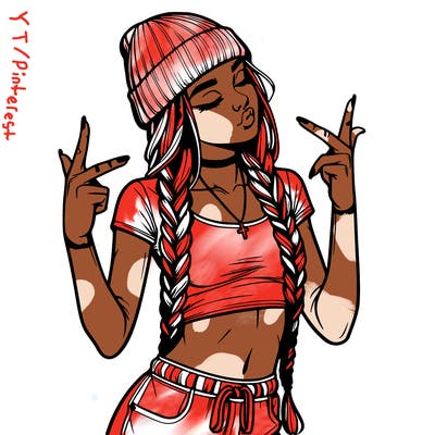 realistic teenage girl with braids and a beanie and crop top doing 🫶🏼