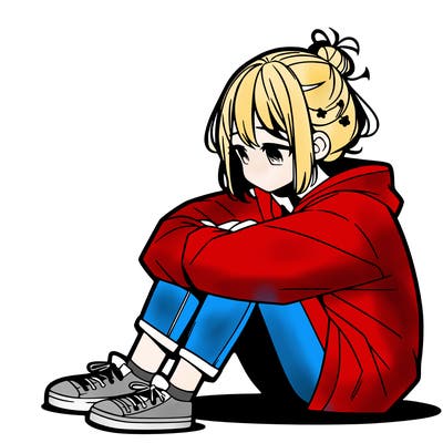 sad anime girl sitting alone