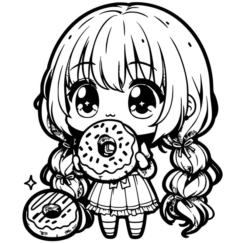 chibi girl eating a dount