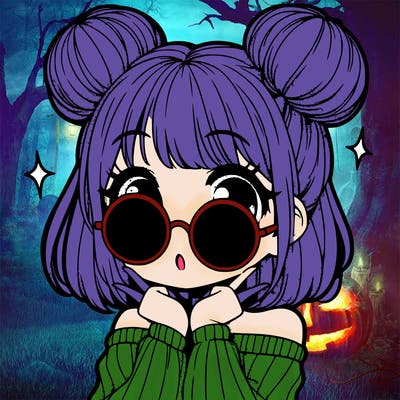 manga girl with hairbuns and sun shape sunglasses