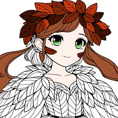 a realistic girl with a costume made of leaves