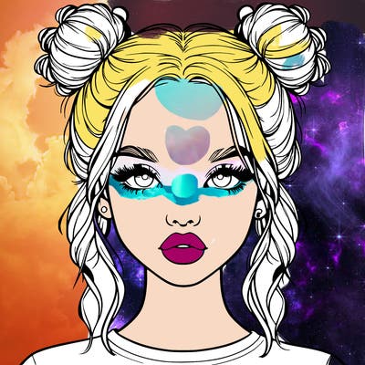 realistic girl with two buns in hair and lips