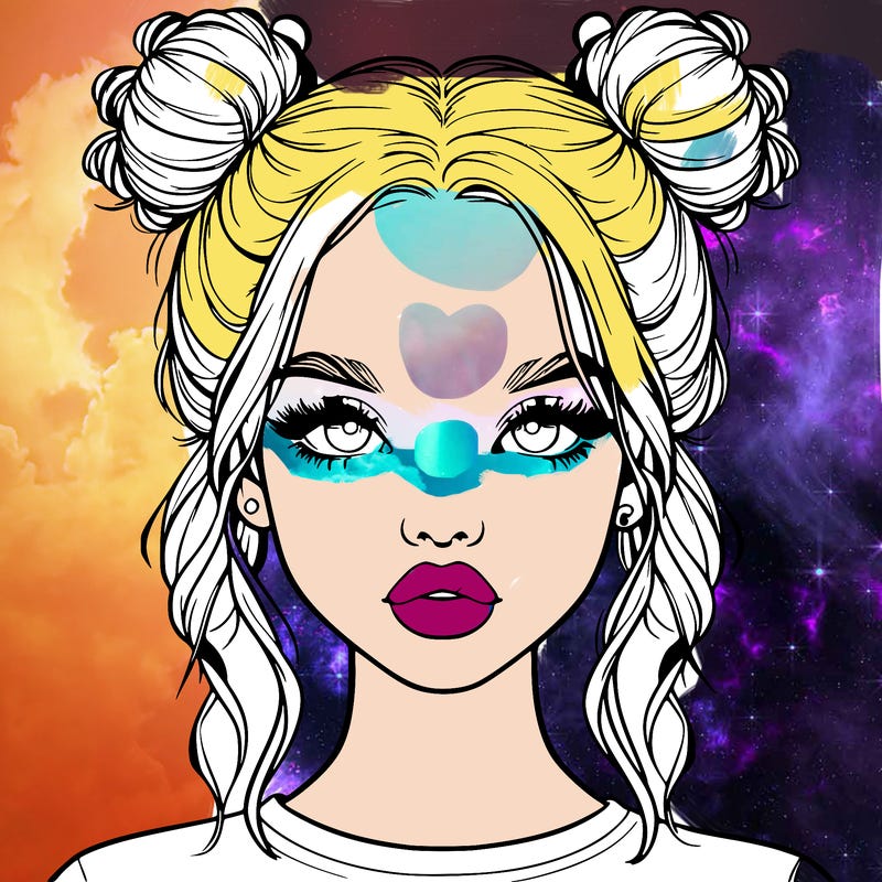 realistic girl with two buns in hair and lips