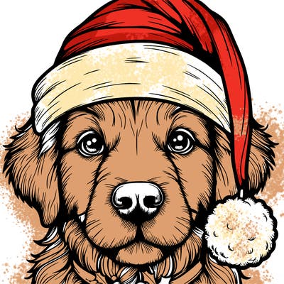 realistic dog with a christmas hat