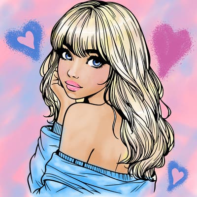 realistic girl with bangs looking over her shoulder