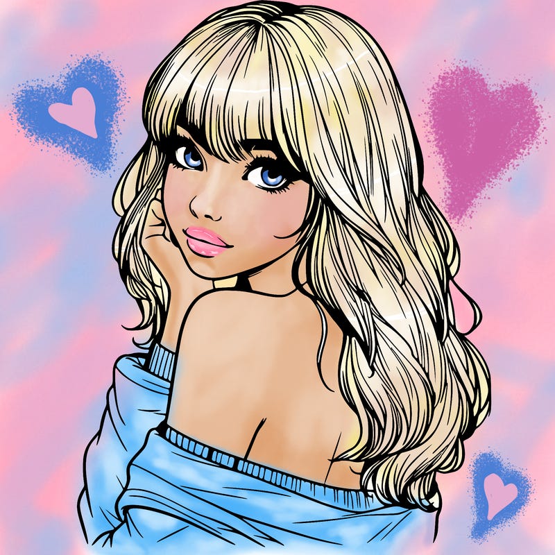 realistic girl with bangs looking over her shoulder