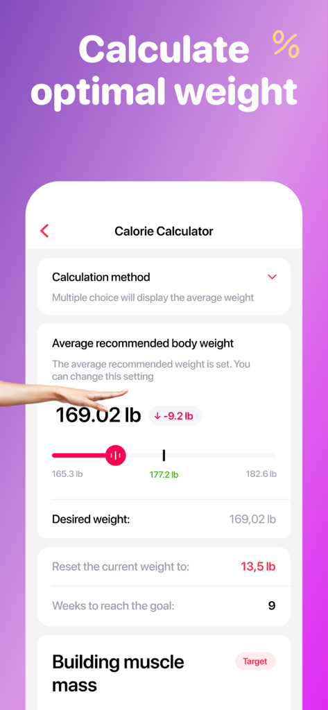 MomsLab app calorie calculator interface for postpartum weight goal setting