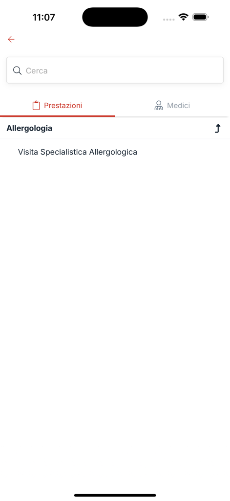 Coram - Capture d'écran de l'application mobile Coram affichant les services médicaux pour l'allergologie