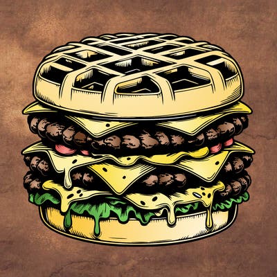 realistic waffle burger
