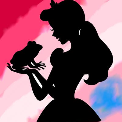 a shadow of a princess holding a frog realistic
