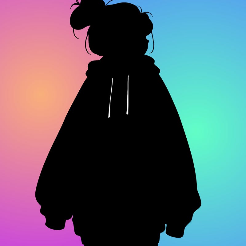 realistic girl with a oversized sweatshirt on and a bun