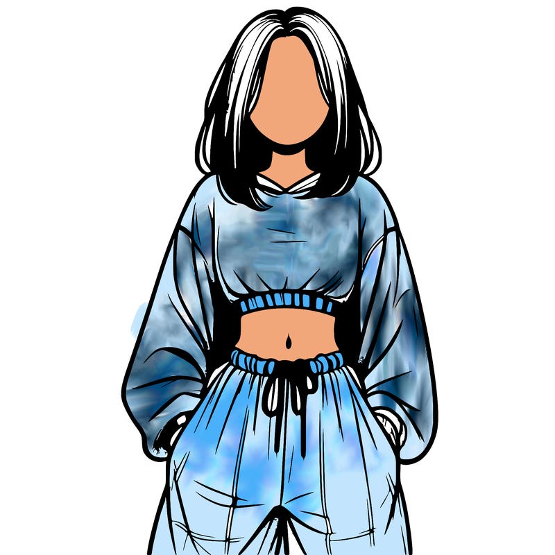 realistic girl faceless with baggy pants and a crop top