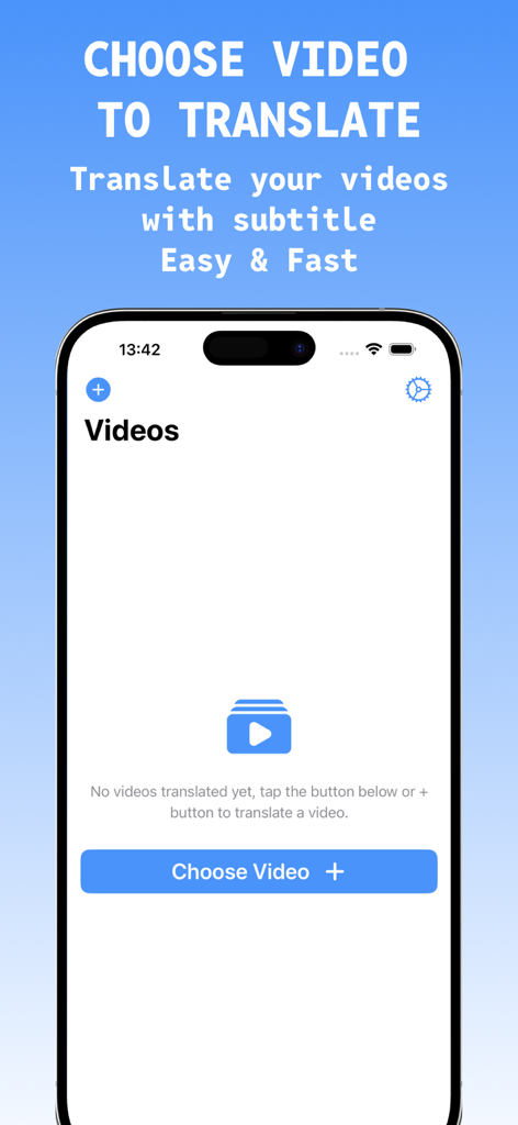 Video Translator with subtitle - Schermata principale dell'app Video Translator che mostra un pulsante per scegliere un video da tradurre e aggiungere sottotitoli.