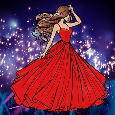 realistic woman with dress flowing in the wind