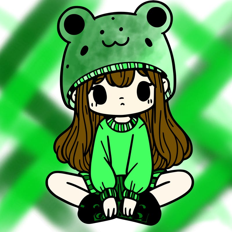 a girl wearing a frog hat and some frog socks
