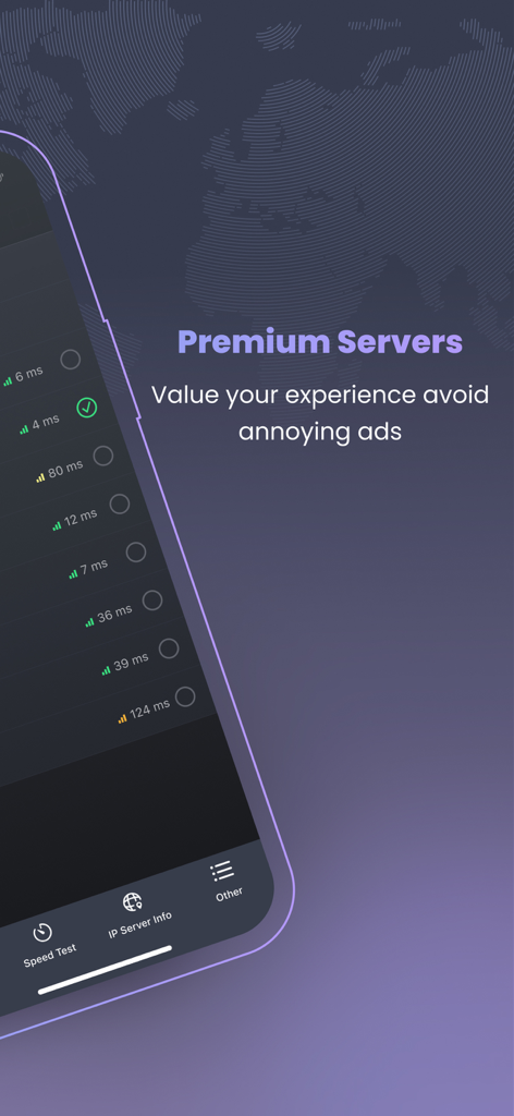 Interface de l'application Owl VPN affichant une liste de serveurs premium avec des connexions à faible latence