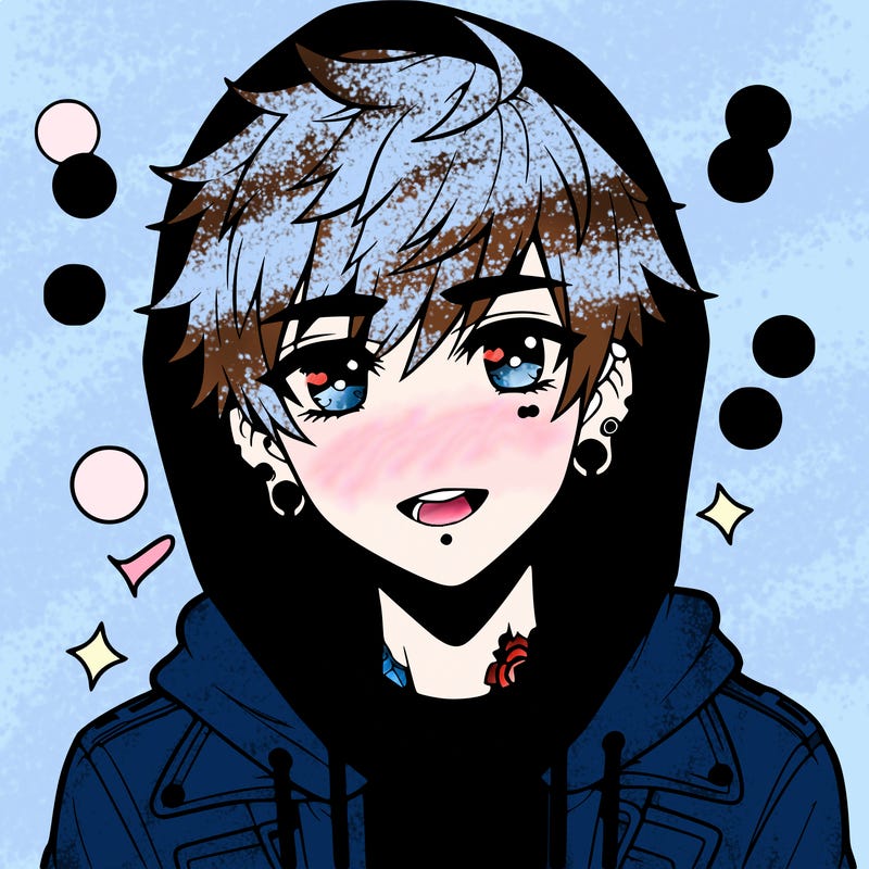 anime boy with piercings wearing hoodie