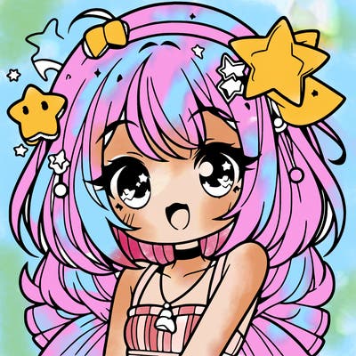 cute anime girl with star accessories