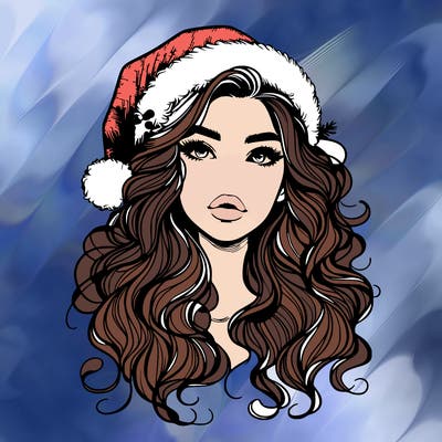 realistic christmas girl with wavy hair and lips